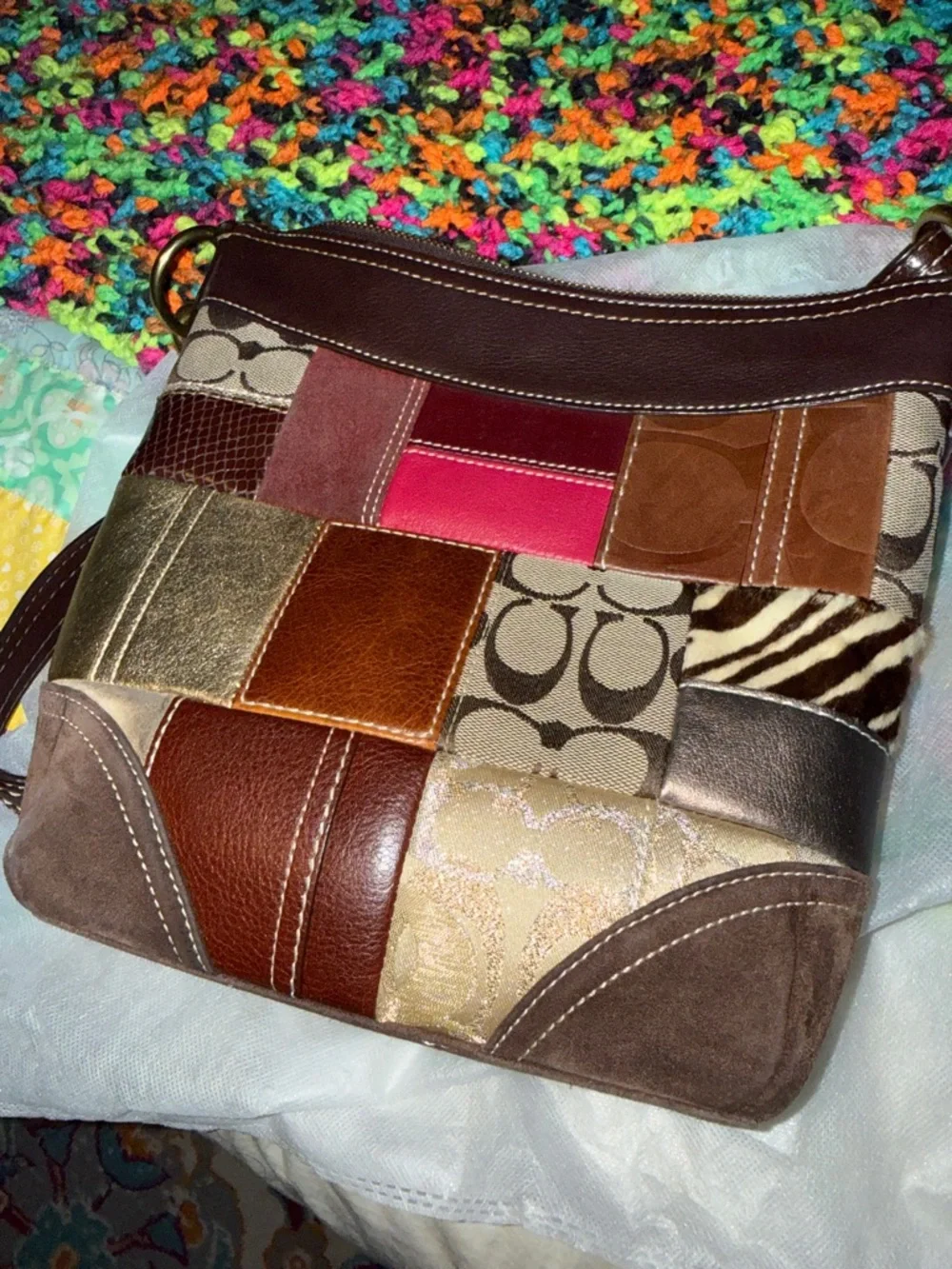 COACH Patchwork Madras Crossbody Shoulder Bag Adjustable Strap Vintage